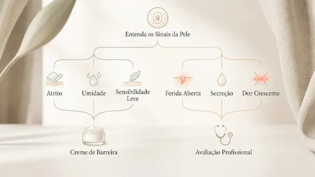 Fluxo simples para decidir quando o creme de barreira é apoio cosmético e quando buscar avaliação profissional